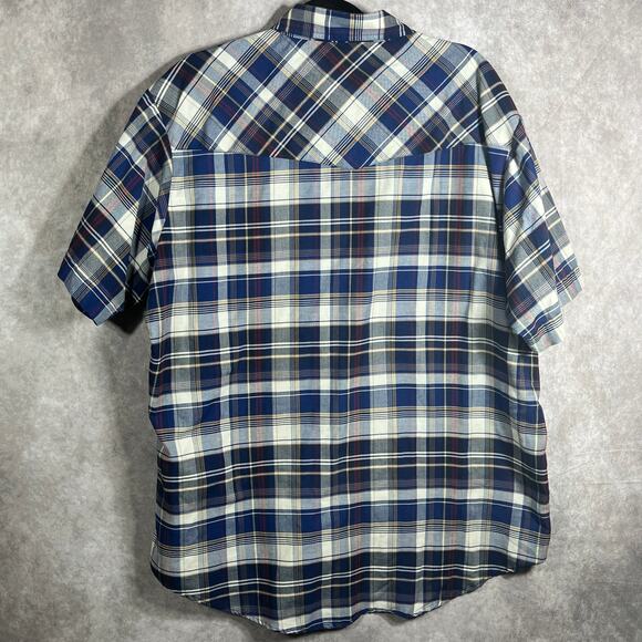 Ely Cattleman Western Shirt Mens XL Blue Plaid Pearl Snap Wrinkle Resistant - Picture 4 of 9
